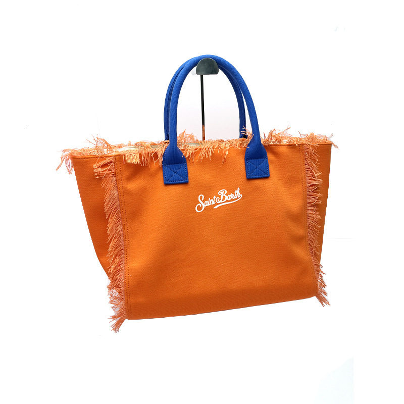 2024 New Women's Large Capacity Leisure Tourism Canvas Stripe Handmade Tassel Handbag Tote Bag