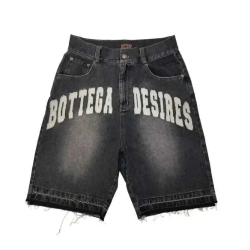 Y2K Street Harajuku Letter Pattern Embroidery Baggy Denim Shorts Men American Style New Fashion Gothic High Waist Short JeansX240914