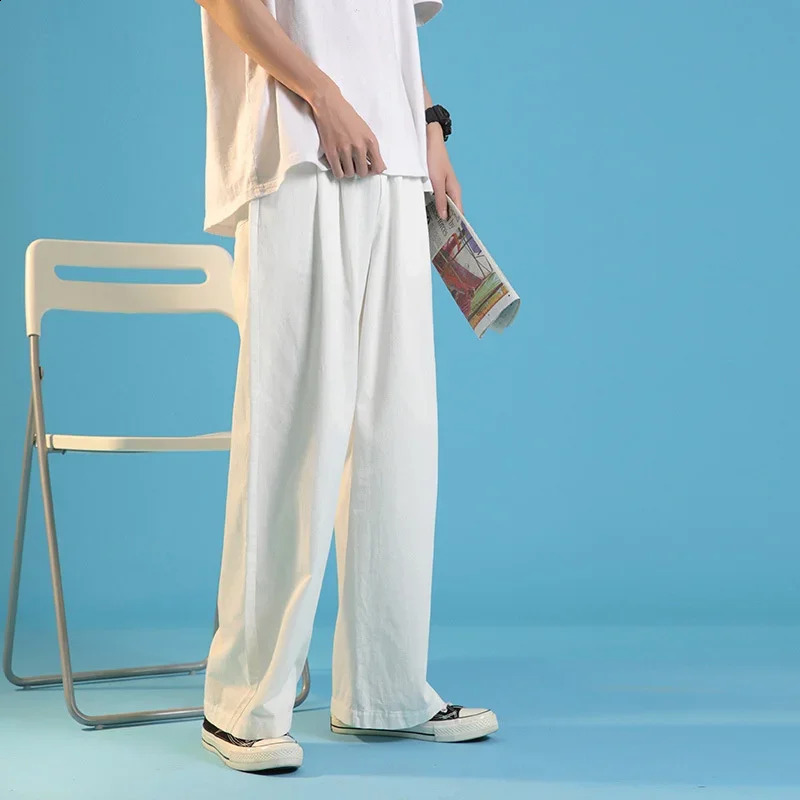 Autumn mens solid high street pants loose straight wide leg Japan jogging Trouser casual moletom masculino 240913