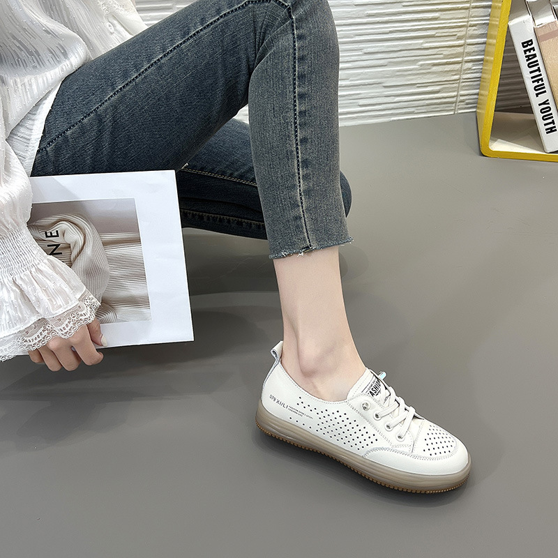 Cave shoes hollow flat sandals casual soft bottom non-slip breathable maternity shoes head cowhide small white shoes summer female