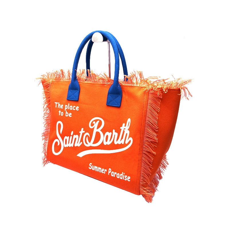 2024 New Women's Large Capacity Leisure Tourism Canvas Stripe Handmade Tassel Handbag Tote Bag