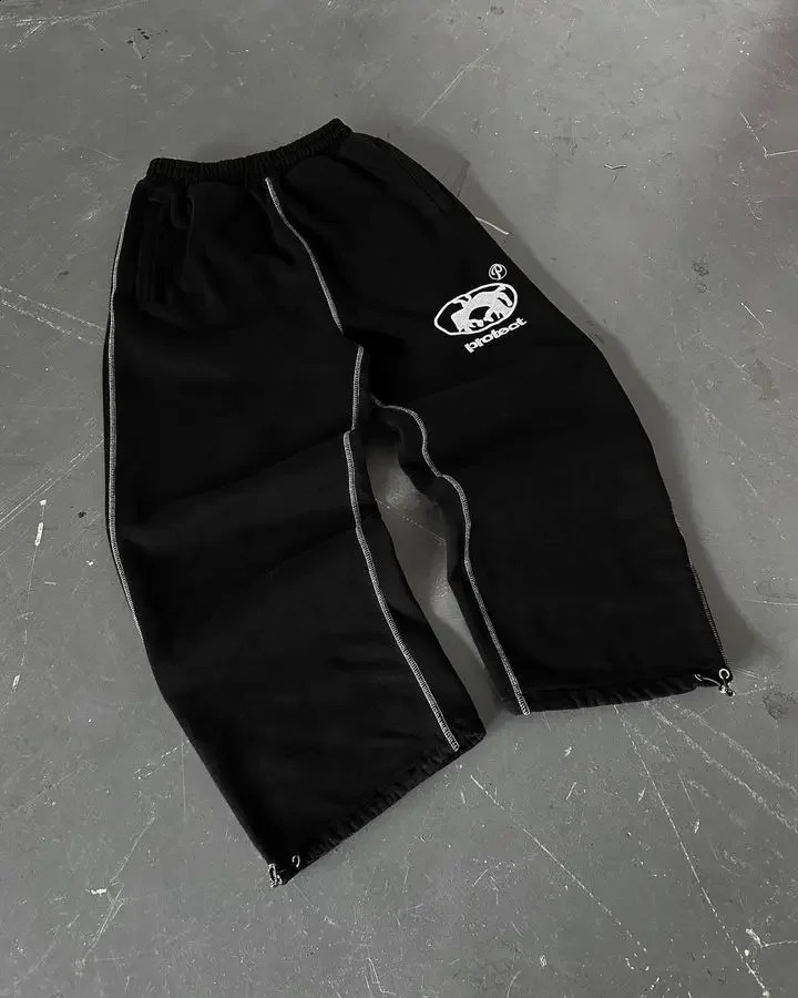 Streetwear PROTECT Jogging Sweatpants Letter Pattern Embroidered Baggy Harajuku Gothic Tight Waist Loose Trousers 240914