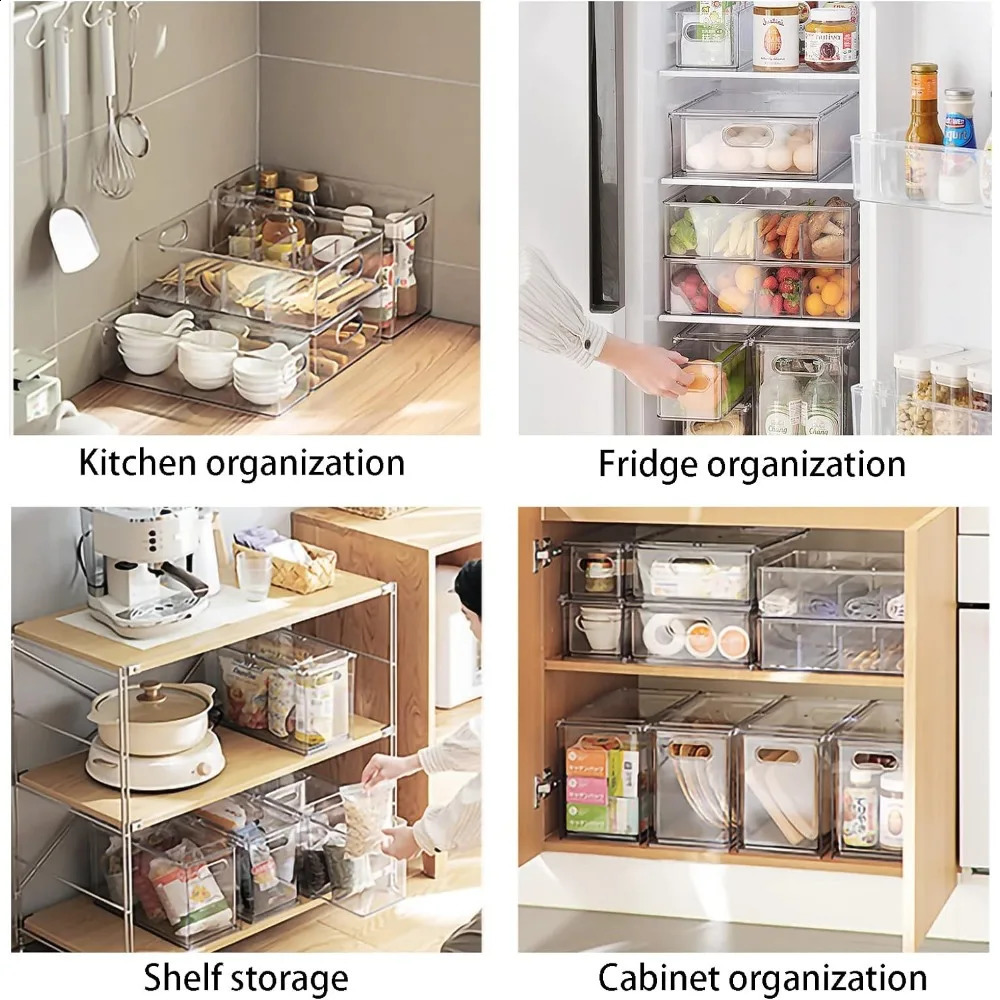 7 packs of stackable refrigerant manager Bins pullout drawers for fruit and vegetable storage used freezing transparent 240919