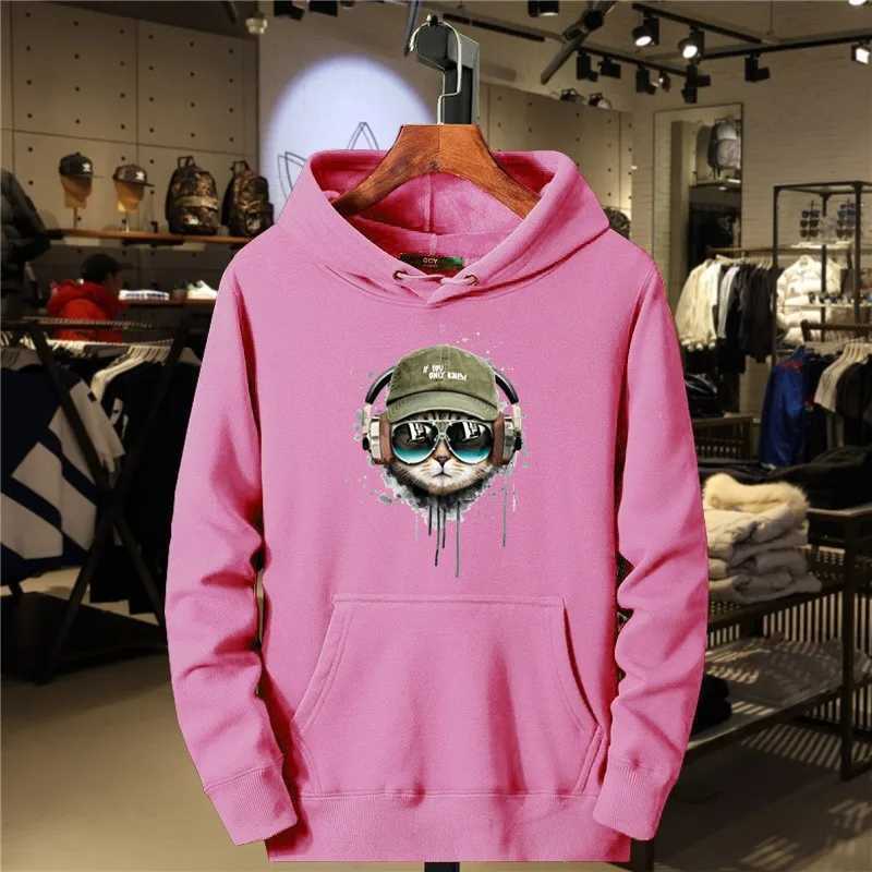 Comes with headphones cat and sunglasses mens hoodie warm pine wool sweatshirt autumn casual hoodie unisex sweatshirt W240919