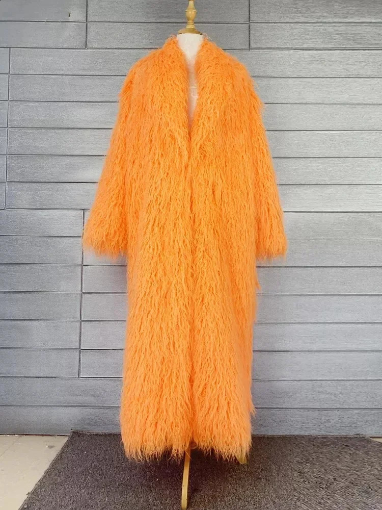Fashion Womens Jacket Teddy Extra Long Artificial Wool Coat Womens Solid Collar Fluffy Artificial Fur Jacket Warm Thick Coat 240919