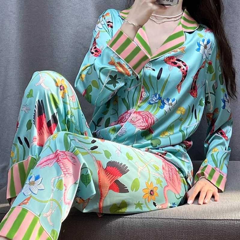 Spotted Leopard Print Pajama Set for Womens Countryside Style Long Sleeve Pants for Womens Lounge 2024 Spring/Summer Cartoon Printed Pajama Set W24091