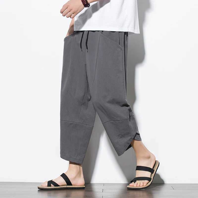 Summer 2023 Mens Chinese Style Cotton Linen Harem Pants Mens Retro Streetwear Beach Shorts Male Casual Calf-Length Trousers M-5XL W250225