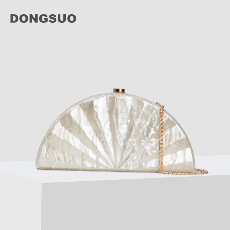 Fan Shell Acrylic Egg Clutch Bag Women Wedding Evening Party Cute Ivory Pearl Color Purse Handbag Summer New luxury bag
