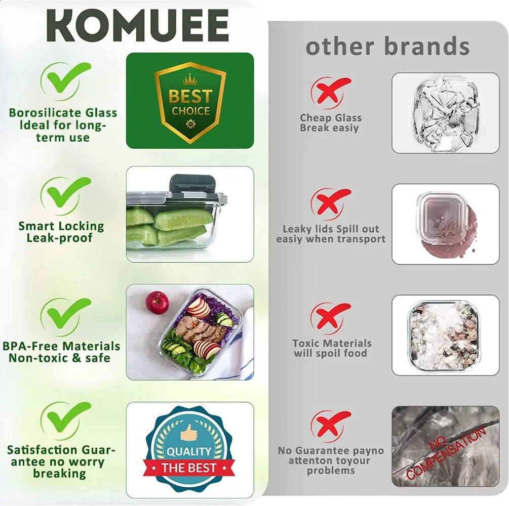 12 Pack Glass Meal Preparation Container Set with Lock Lid Airtight Lunch Microwave Oven Grey 240919