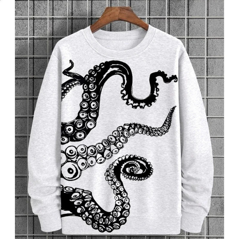 Autumn Mens Sweatshirt 3d Octopus Print Round Neck For Men Hoodies Pullover Soft Loose Oversized Long Sleeve TShirt 240918 - view 5
