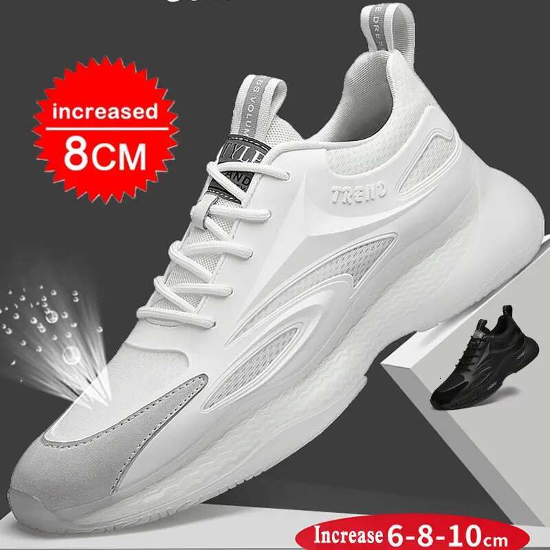 men casual sneakers elevator breathable mesh heightening shoes for Man 8cm 6cm hidden heels height increased