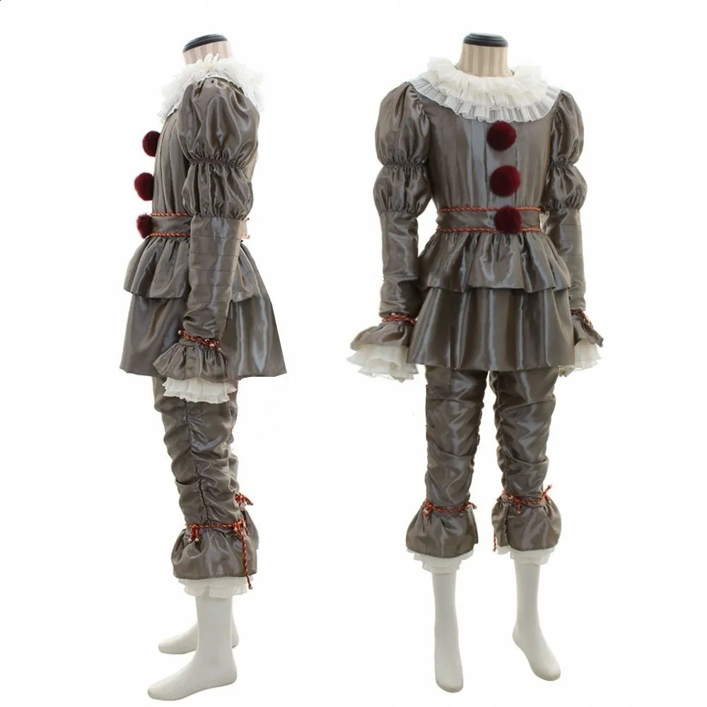 Halloween Adult Men Pennywise Clown Cosplay Costume Carnival Party Stage Performance Villain Vintage Clothing Set 240919