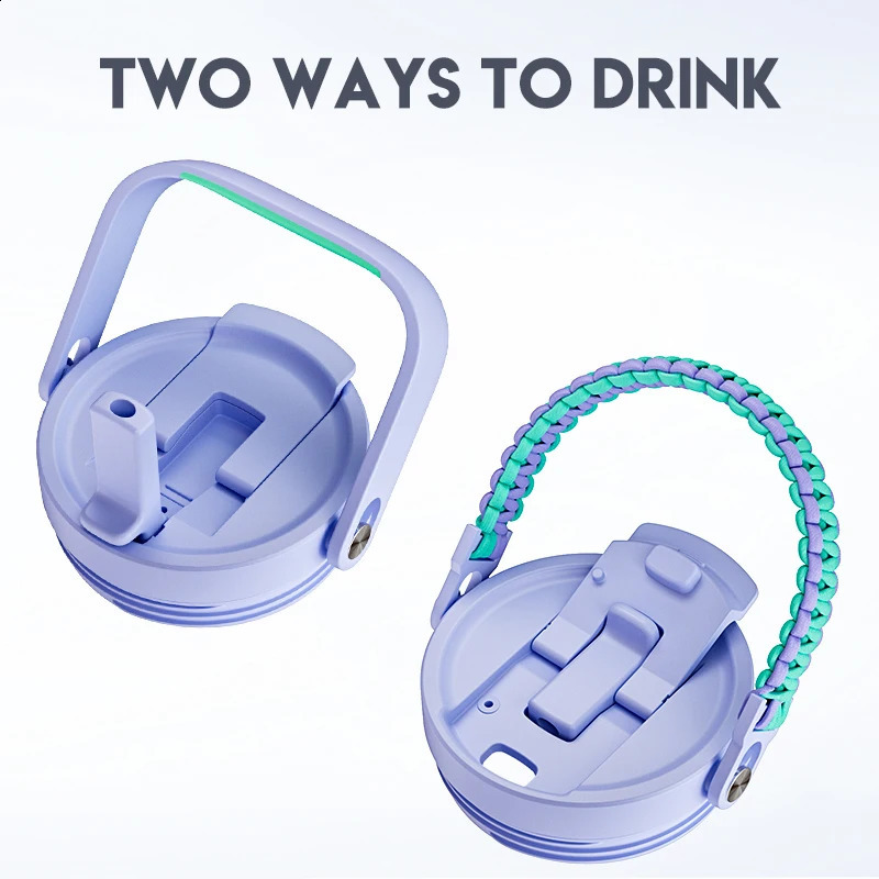 Meoky 64oz stainless steel vacuum cup with lid large capacity portable coffee cup green purple gradient juice cup for sports 240918