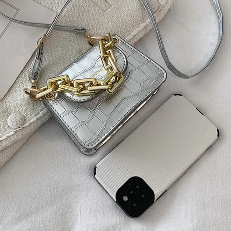 Ins Gold Silver PU Leather Shoulder Crossbody Small Bag Fashion Mini Chain Lipstick Bag Trend Bags for Women Cute Coin Purse 240919