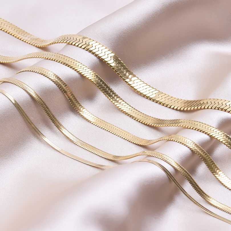 Stainless Steel Chain Necklace Width 2/3/4/5/6mm Flat Necklace Unisex Gold Color Snake Chain Necklace For Women Jewelry Gift NewXJ241123