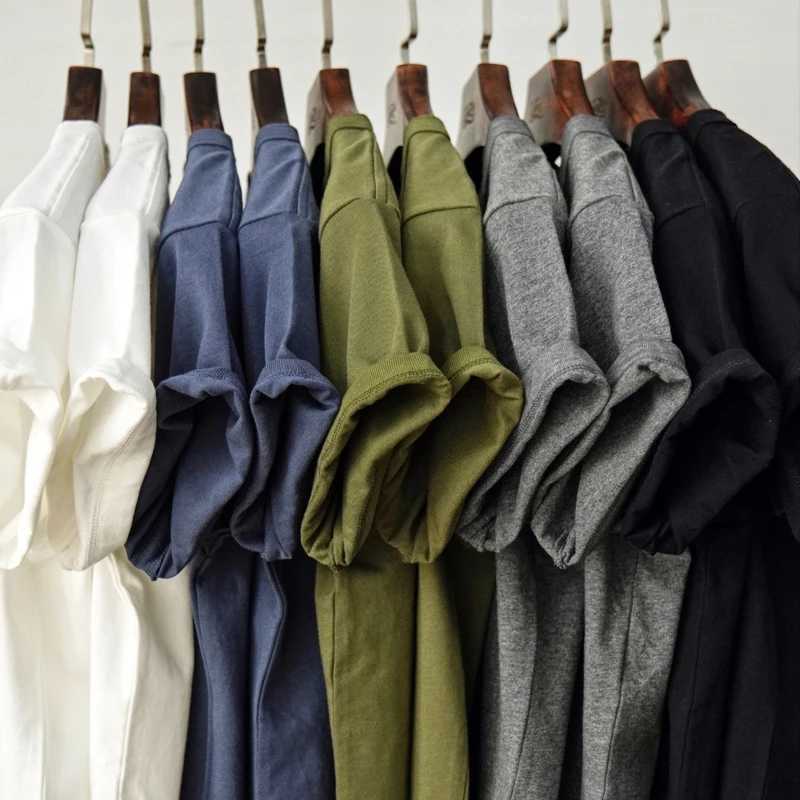 Sauce Zhan Mans T Shirts Henry Collar Pure Cotton Solid 5 Color Summer Short Sleeve Vintage Style Regular Fit 230g/m Z240919