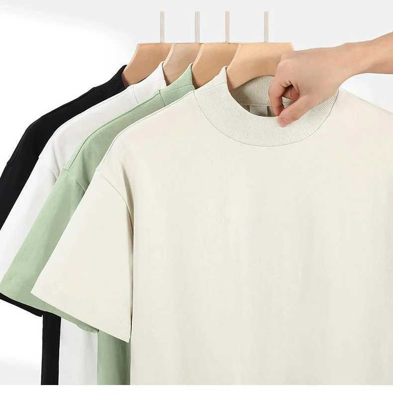 300gsm Thick Small Neck 100% Cotton Oversize Heavy Weight T-shirt for Men Short Sleeve Solid Color Leisure Streetwear Large Size Z240919