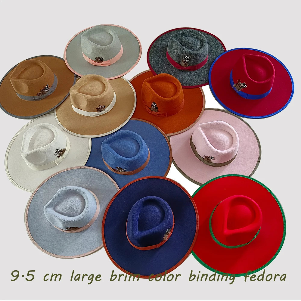 Fashion Wool Mens Feather Fedora Hat Winter Autumn Church Panama Wide Brown Retro Charm Jazz Hat 240919