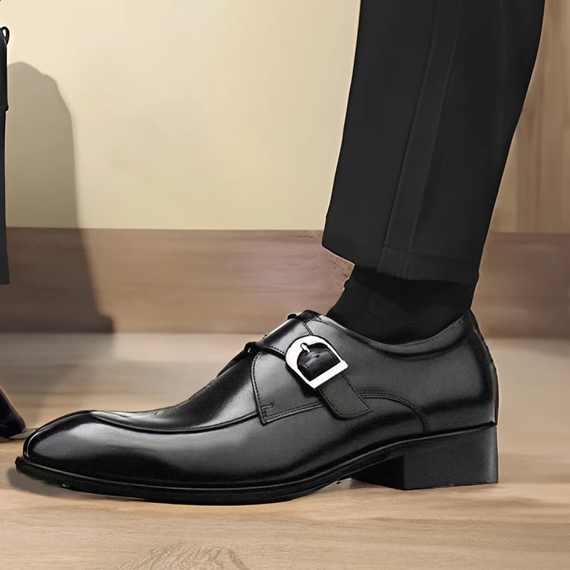 Classic Leather Man Shoes Color Block Round-Toe Buckle Business Dress Leather Shoes Man Casual Wedding Party Shoes For Leisure 240918