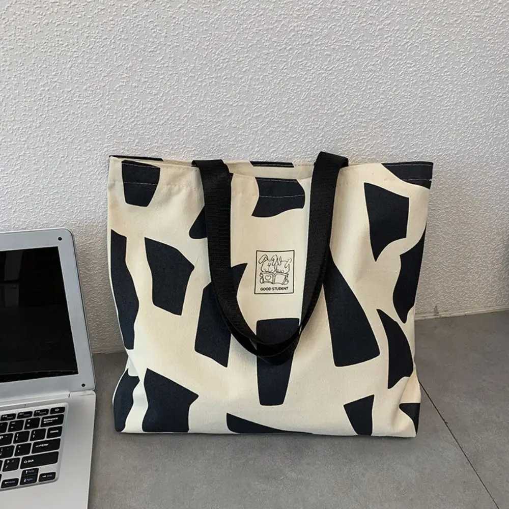 Reusable canvas handbag fashionable and lightweight soft canvas bag fully matched with large capacity shopping bag Z250224