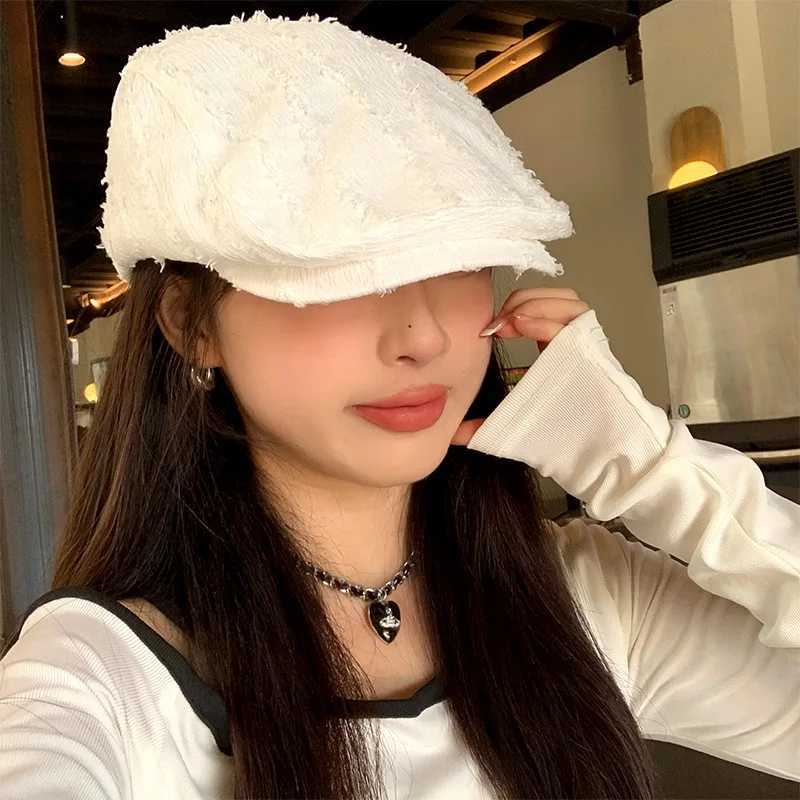 Burr Edge Berets for Women Girls Solid Color Simple Versatile Forward Hat Korean Literary Vintage Painter Caps Reverse Beret CapX240919