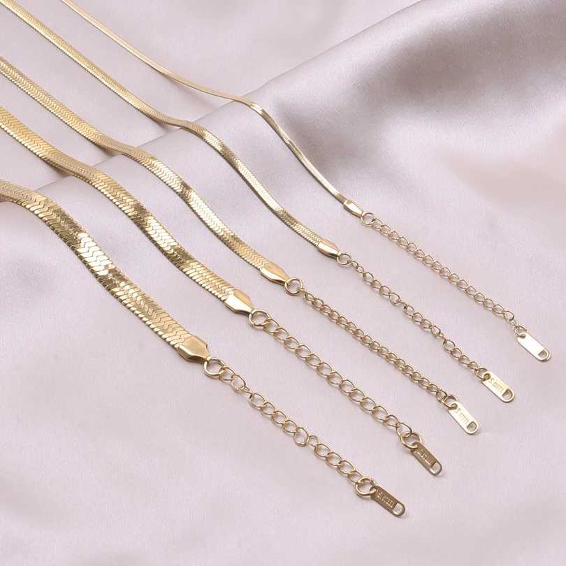Stainless Steel Chain Necklace Width 2/3/4/5/6mm Flat Necklace Unisex Gold Color Snake Chain Necklace For Women Jewelry Gift NewXJ241123