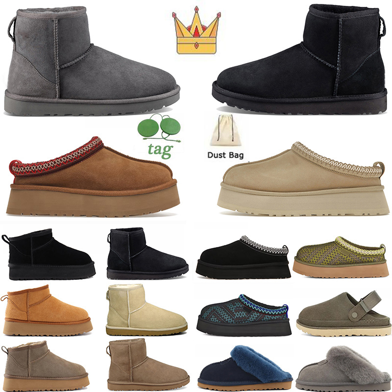 Tasman Slippers Tazz Boots Designer Chestnut Fur Furry Slides Shearling Mules Womens Mens Ultra Mini Platform Slip-on Shoes Suede Upper Comfort Fall Winter Size 13
