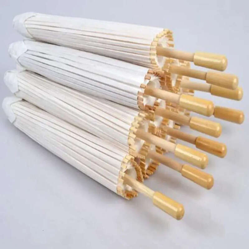 Wedding Umbrella Handmade Diameter 60 Cm Plain White Color Chinese Small Paper Parasol With Bamboo Handle