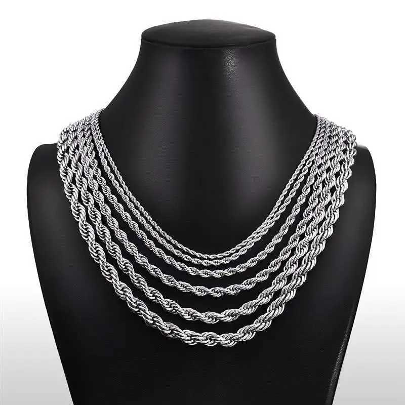 925 Sterling Silver 2/3/4MM 16-24 Inches Rope Chain Necklace For Men Women Fashion Punk Wedding Party Gifts JewelryX240919