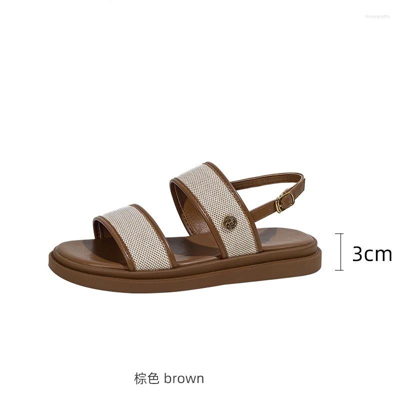 Sandals Fragrant Style Flat Women's French Fashionable Casual Soft Leather Roman Beach Shoes With Buckle