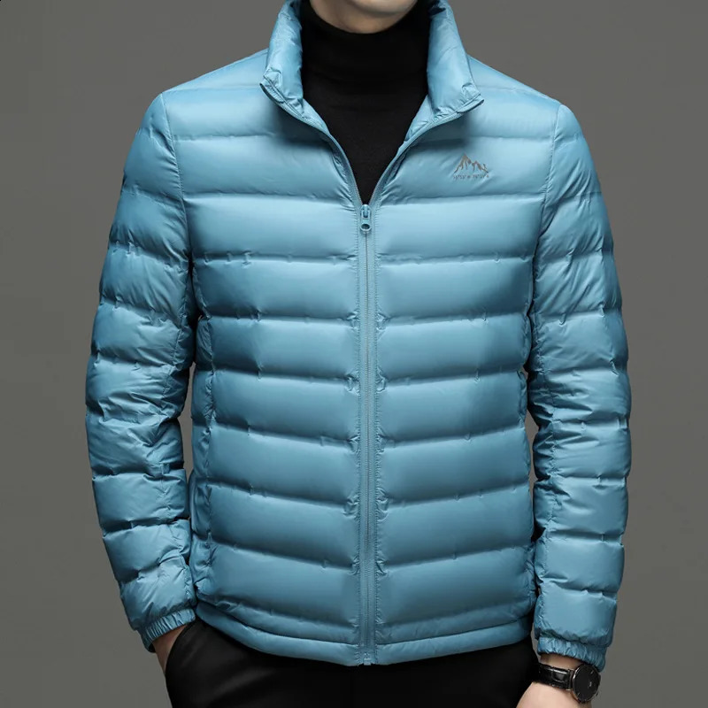 mens down jacket winter style Mens high-end stand collar lightweight down jacket white goose down light warm jacket 240911