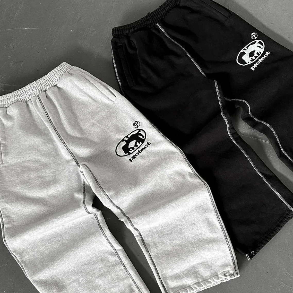 Streetwear PROTECT Jogging Sweatpants Letter Pattern Embroidered Baggy Harajuku Gothic Tight Waist Loose Trousers 240914