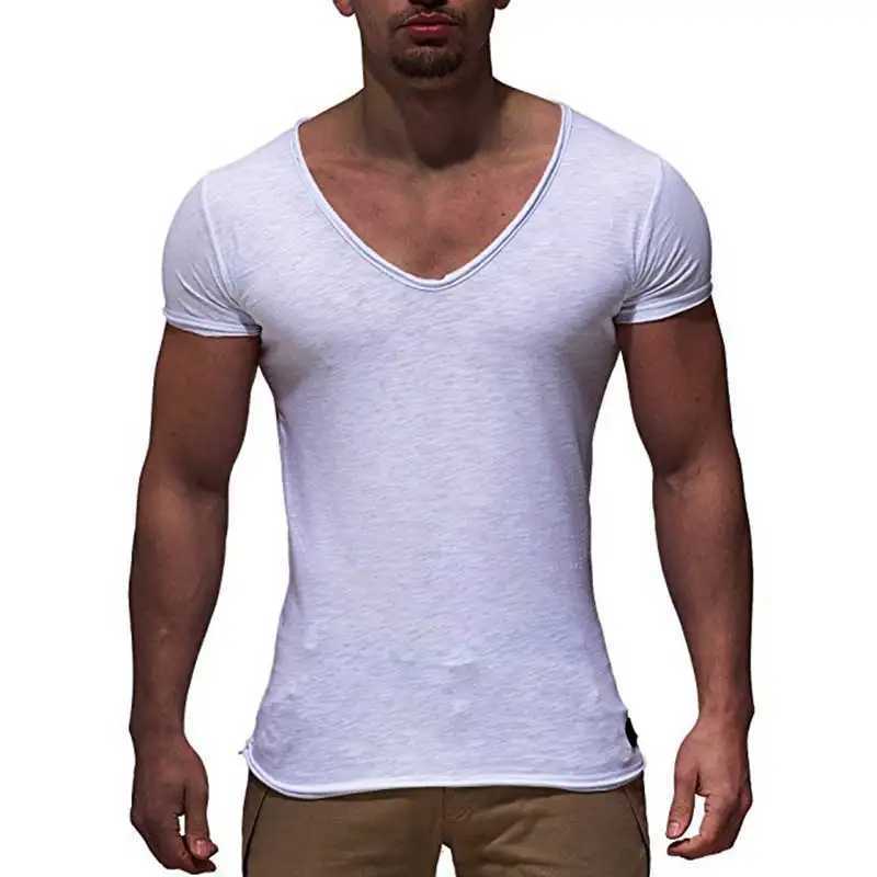 High Quality Mens ultra-thin summer short sleeved mens T-shirt fashion V-neck ultra-thin slim fit solid color top T-shirt mens MY070 T250108