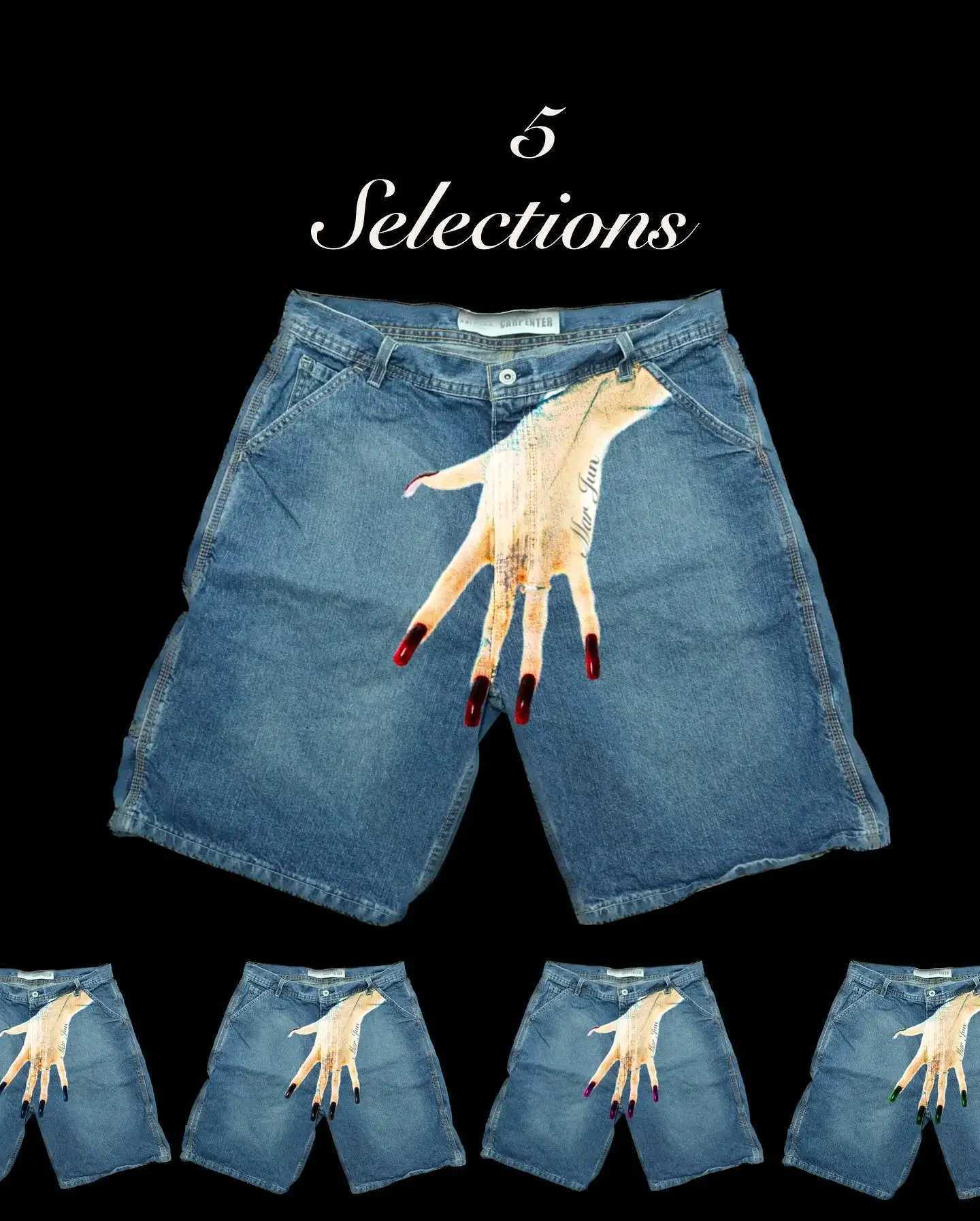 Classics MAR-JUN Jorts Y2K Retro Blue Baggy Denim Gym Shorts Harajuku Hip Hop Graphic Print Gothic Shorts Sweatpants Men WomenX240914