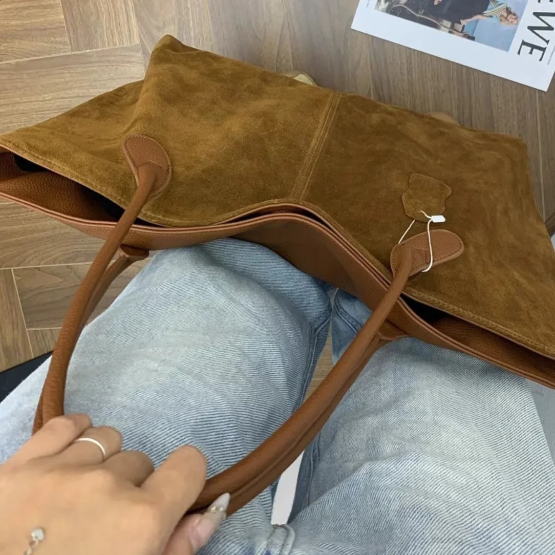3 Motingsome Oversized Suede Patchwork Genuine Leather Women Matte Cowhide Bag Large Capacity Shopper Retro Tote 240913 4