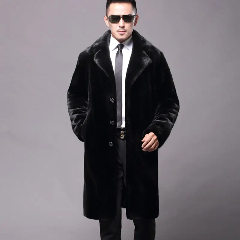Mens long fur coat winter warm mink coat fat jacket loose casual windbreaker 240911