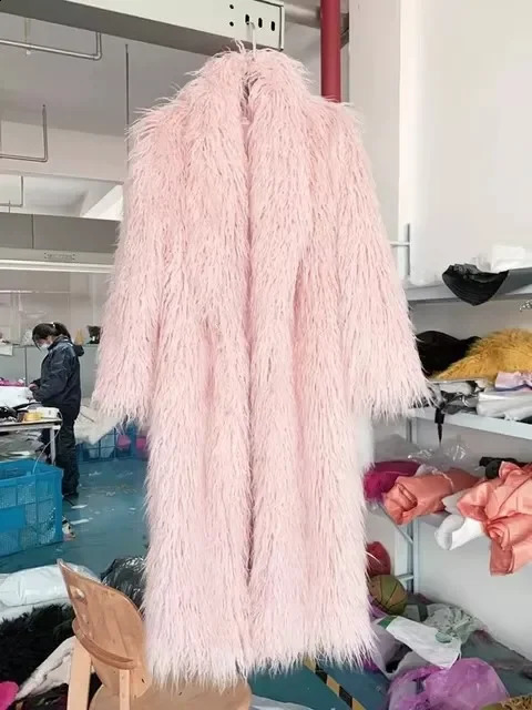 Fashion Womens Jacket Teddy Extra Long Artificial Wool Coat Womens Solid Collar Fluffy Artificial Fur Jacket Warm Thick Coat 240919