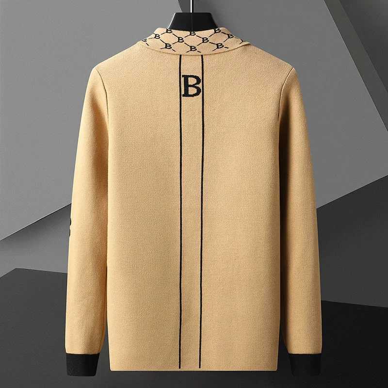 Men's Sweaters High end brand jacquard lapel mens knitted cardigan 2023 spring and autumn new fashion casual exquisite embroidery sweater jacket 