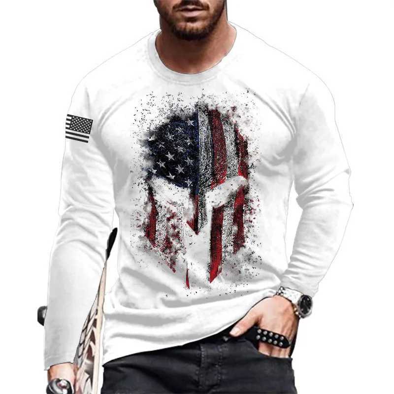 Retro Spartan Helmet 3d Print Summer Mens Round Neck T-shirt Casual Long Sleeve T-Shirt Oversized Pullover Fashion Men ClothingX240919