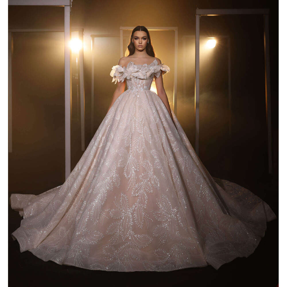 Elegant Wedding Dresses Ball Gown Off The Shoulder Sequined Backless Or-Length Bride Dress Vestido De Novia Custom Made 0228Lz