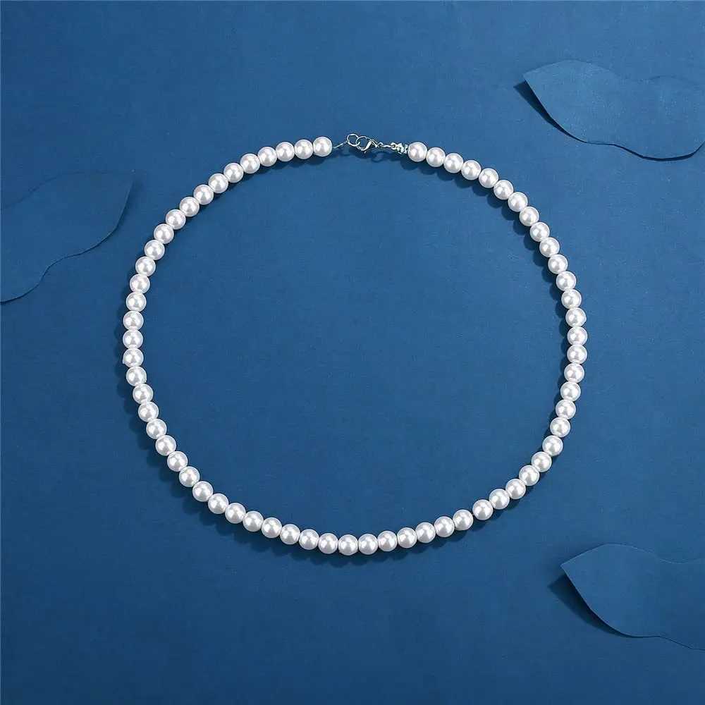 Rock Imitation Pearl Necklace For Men Hip Hop Pearl Bead Chain Men Necklace Women Choker Fashion Party Jewelry GiftX240919