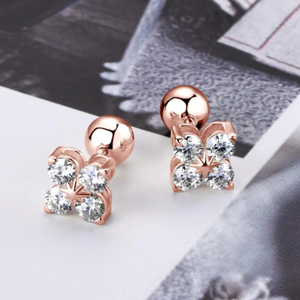 Rose four leaf clover Mo silica stud sier plated yellow/white gold dia womens jewelry earrings 240918 4