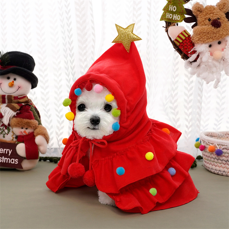 Dog Christmas Outfit Elf Costume Cat Cloak Puppy Clothes Kitten Cape Xmas Tree Costumes for Small Dogs Cats Pet Santa Gifts Free shipping