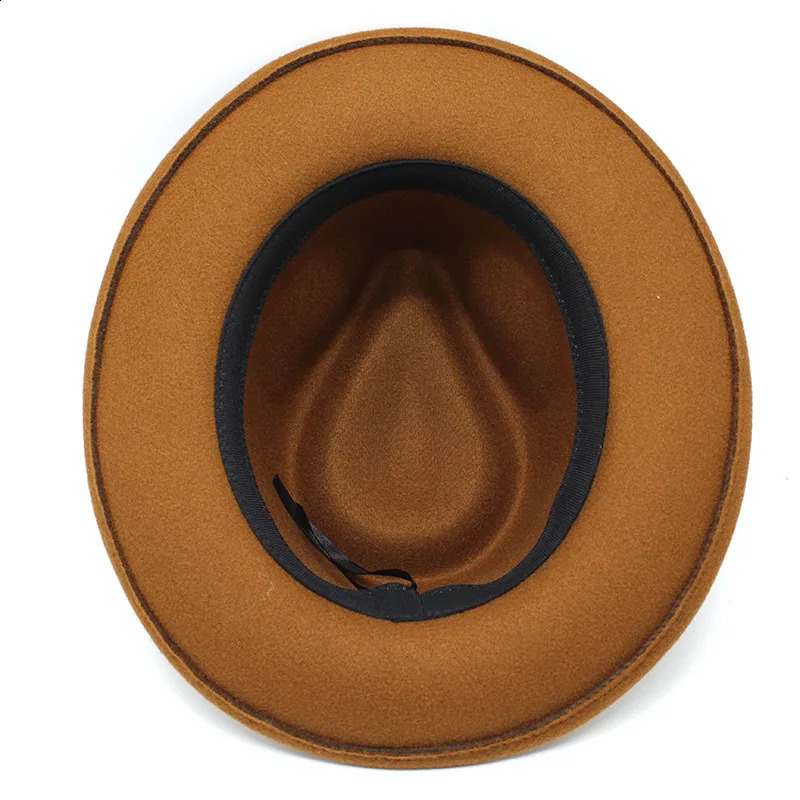 Feather Band Wool Felt Jazz Fedora Hat Womens Neutral Wide Brim Panama Party Trilby Cow Hat Mens Gentleman Wedding Hat 240919
