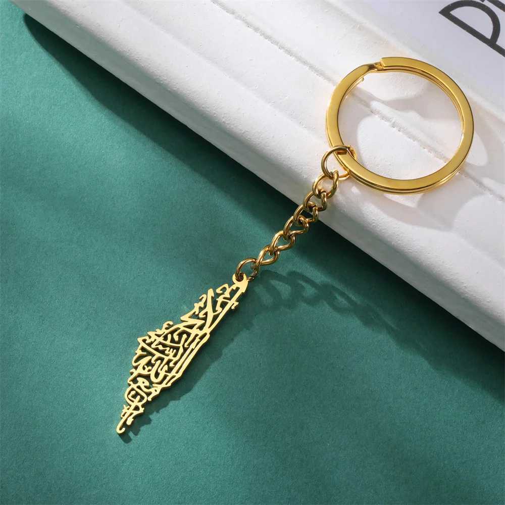 Jeshayuan Palestine Map keychain With Arabic Calligraphy Stainless Steel Motivational Palestine keychain Jewelry Gift Y240918