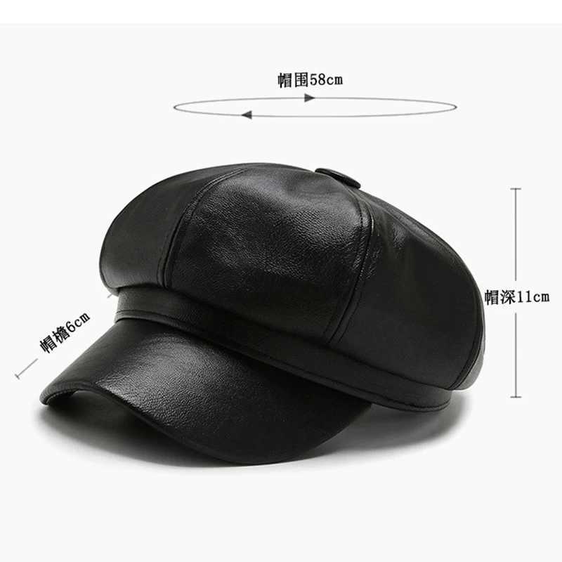 Men PU Leather Berets Hat Retro British Solid Beret Women Baseball Cap Outdoor Sun Hat Winter Warm Octagonal Hats Newsboy CapsX2409