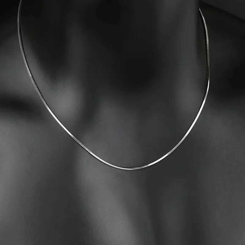 1.2mm Square Snake Chain Men Necklace Silver Color Stainless Steel Clavicle Chain Necklace For Women Hip Hop Jewelry AccessoriesX240919