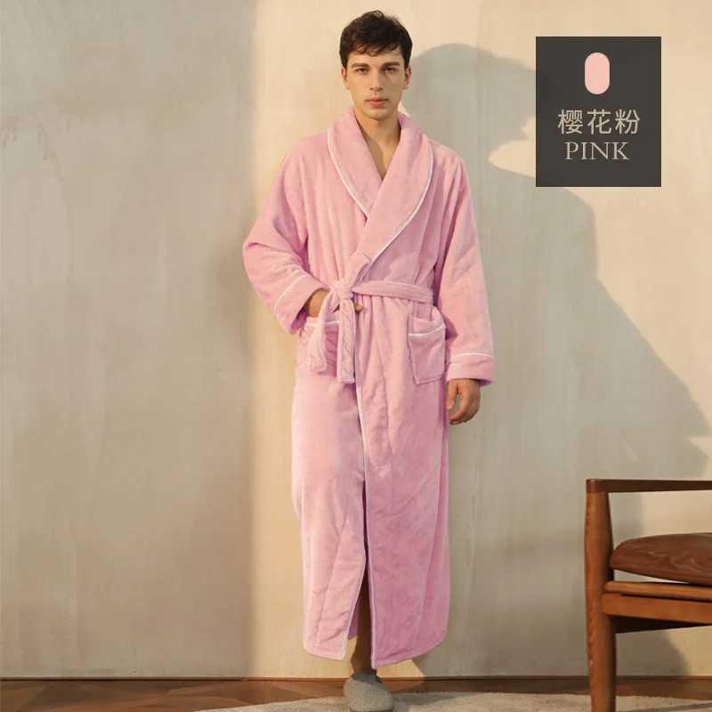 Men Bathrobe Extra Long White For Hotel Robe Sauna And Swimming Pool Soft Winter Flannel Robe Large Size Warm Nightgowns For Men Y240919
