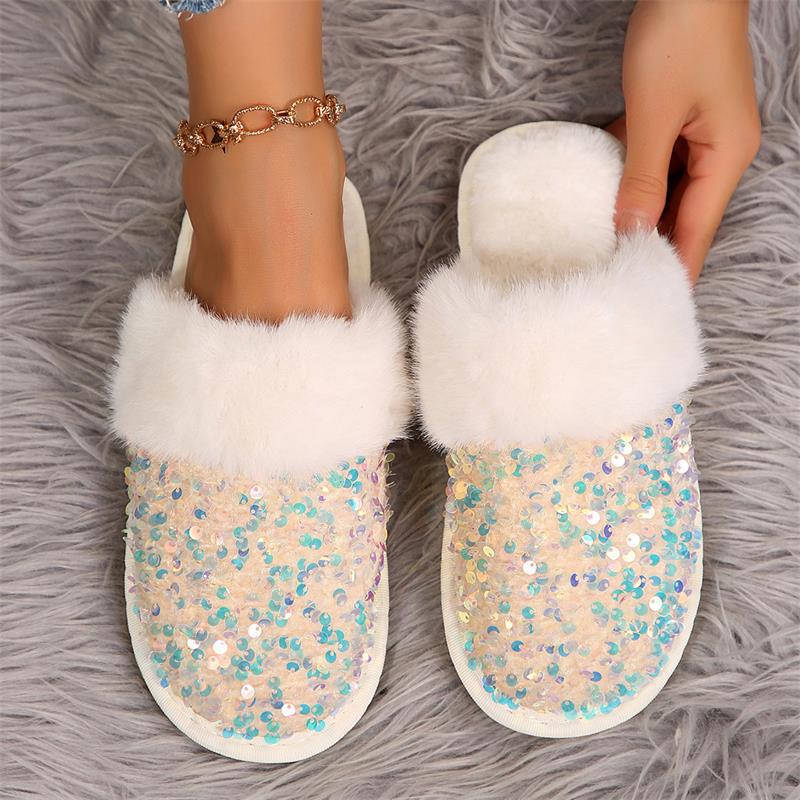 Women's Cozy Slippers: Warm Plush Indoor Shinning Flats, Plus Sizes, Free Shipping 607d