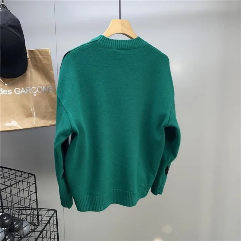 Knit Sweater Male Letter Green Mens Clothing Round Collar Pullovers Crewneck Street Korean Fashion Plus Size Tops Mode Old 240911